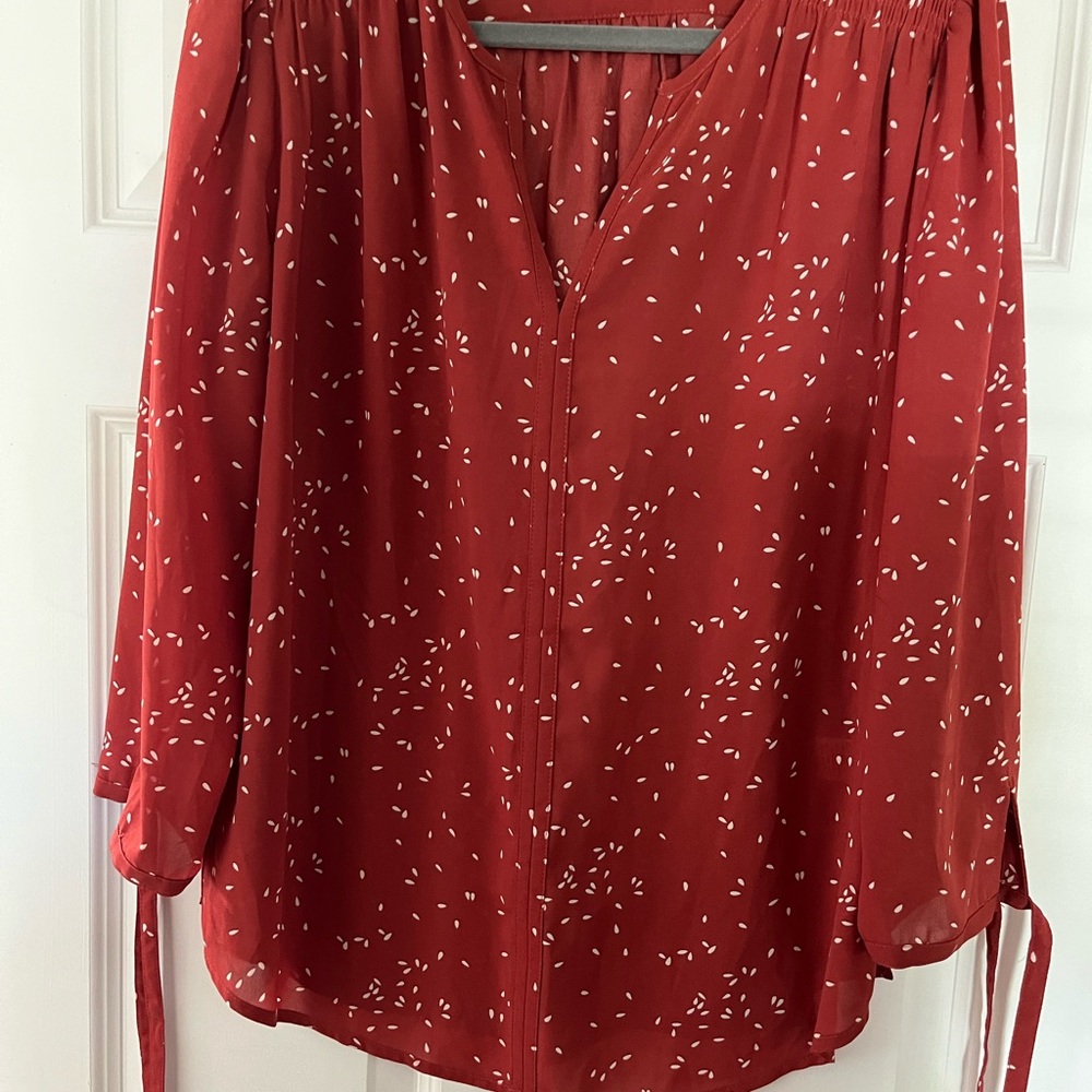 Women's Red Blouse with White Accents